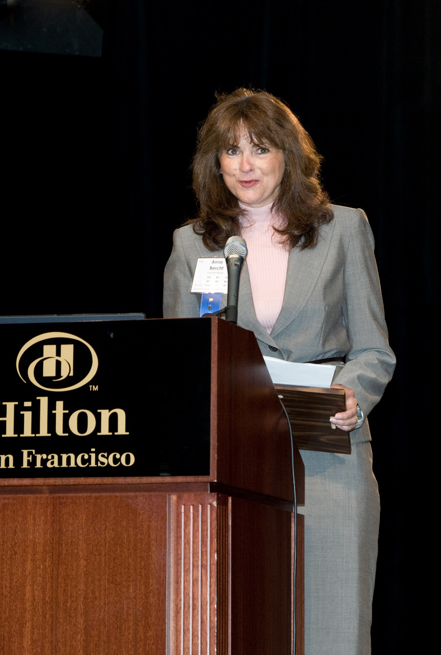 Anne Bercht receiving the Smart Marriages AWard from the Smart Marriages Conference in San Francisco in 2008